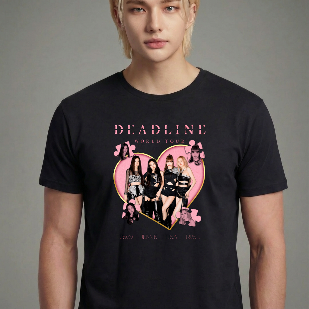 Camiseta camiseta-basica-blackpink-deadline-tour-heart - Preta