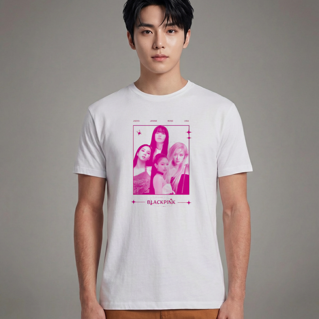 Camiseta Básica Blackpink Halftone Pink - Branca