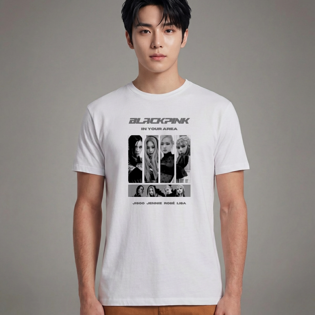 Camiseta Básica Blackpink In Your Area P&B - Branca