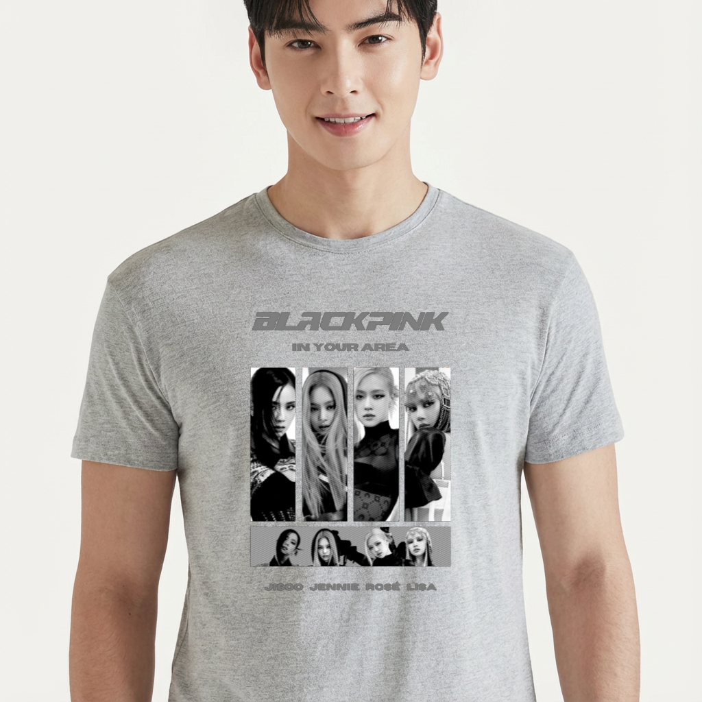Camiseta BLACKPINK In Your Area P&B cinza