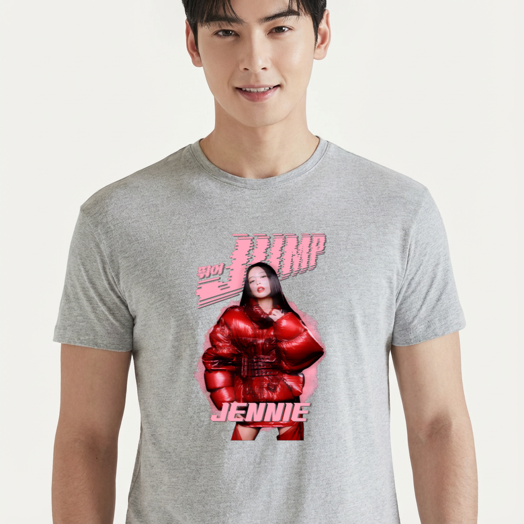 Camiseta camiseta-basica-blackpink-jump-jennie - Cinza
