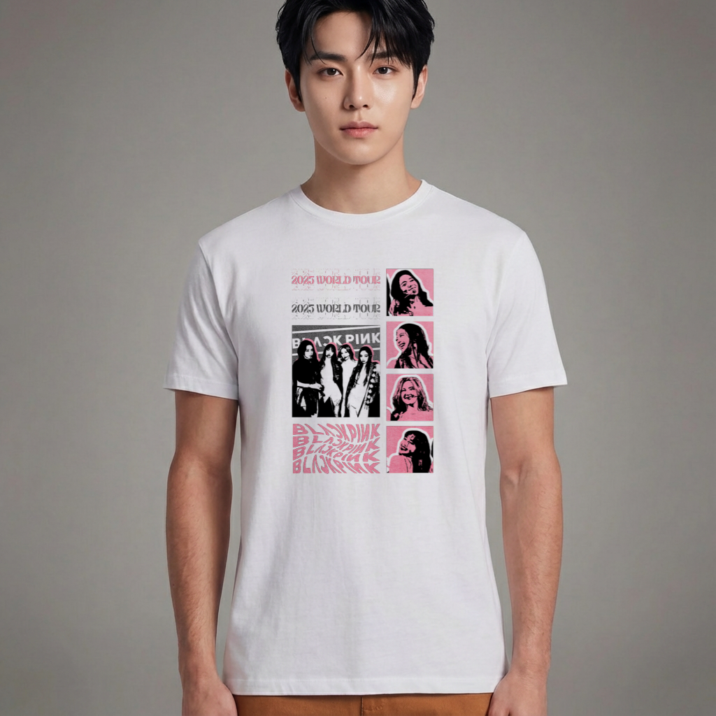 Camiseta Básica Blackpink Tour Collage - Branca