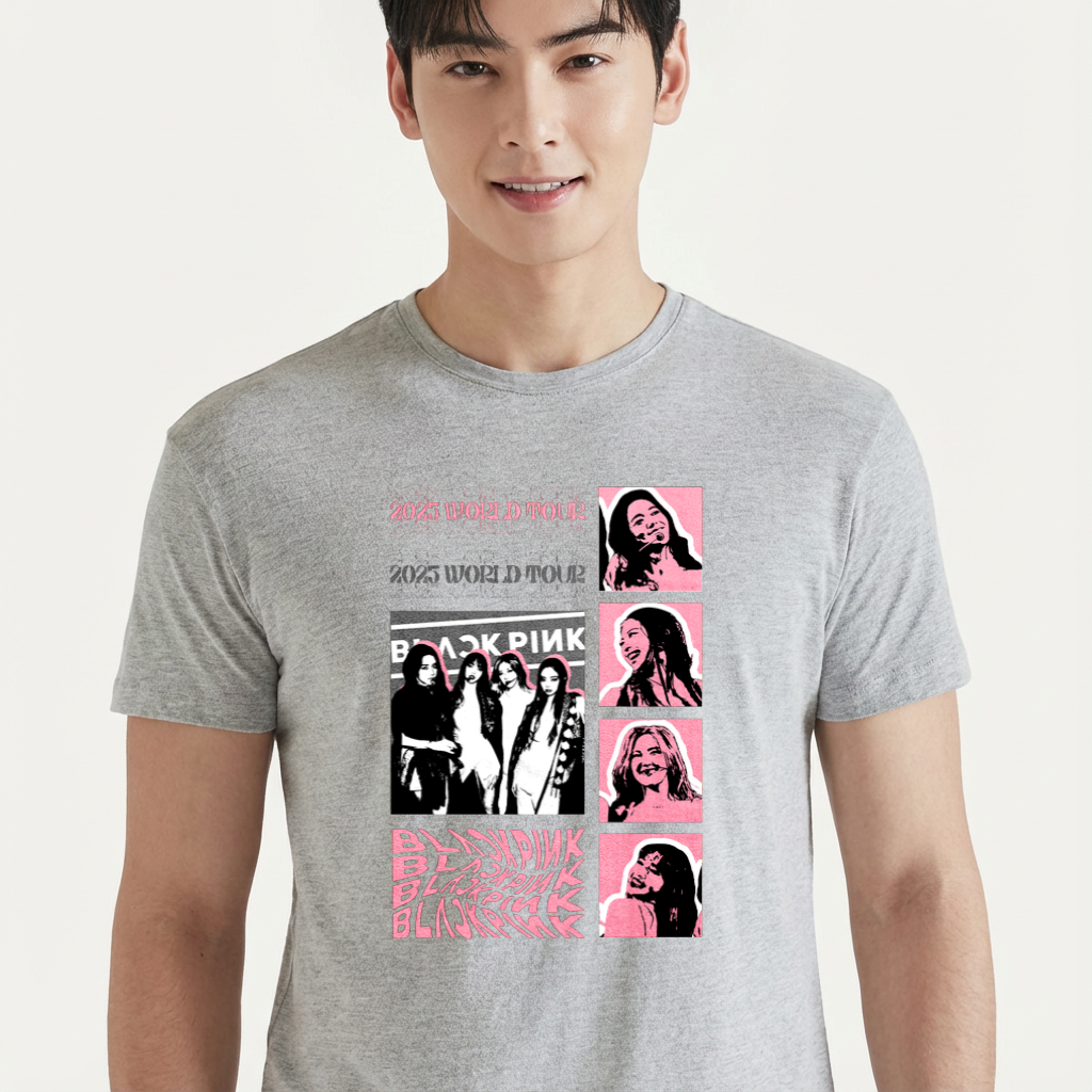 Camiseta camiseta-basica-blackpink-tour-collage - Cinza