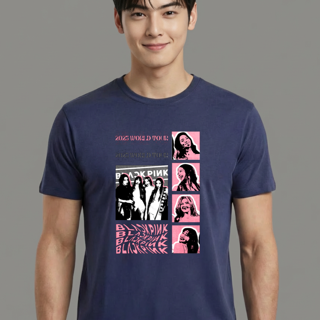 Camiseta camiseta-basica-blackpink-tour-collage - Azul
