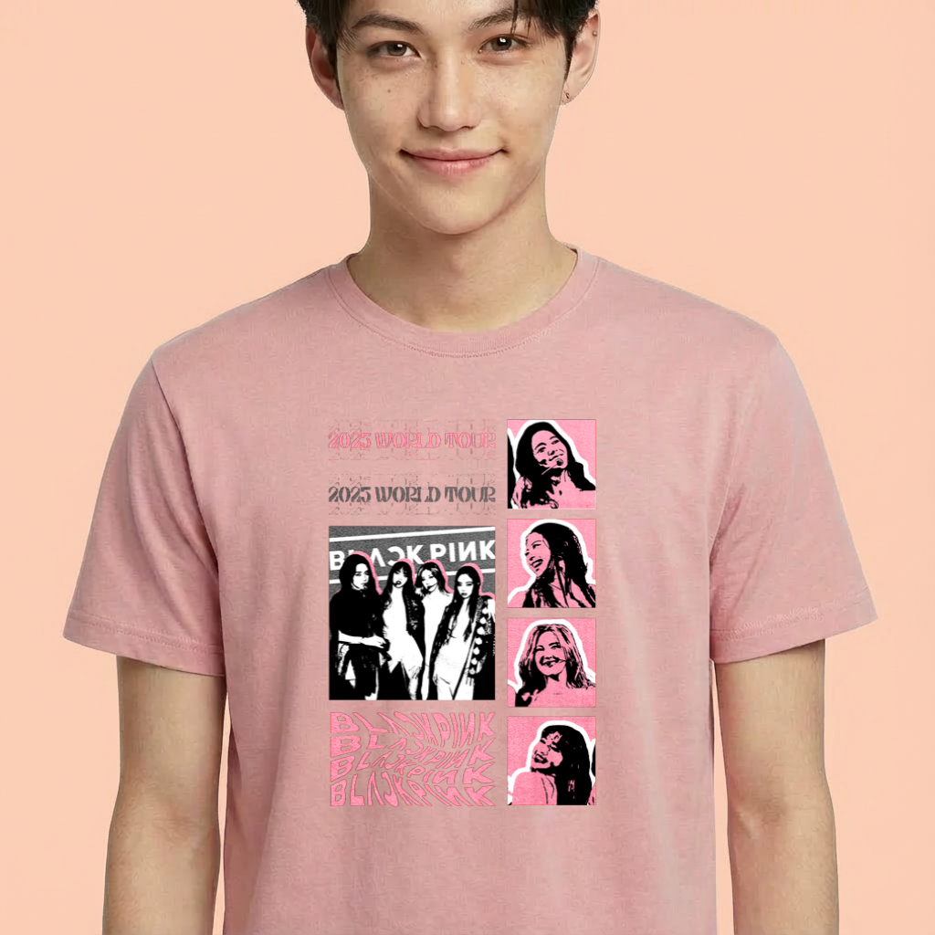 Camiseta camiseta-basica-blackpink-tour-collage - Rosa