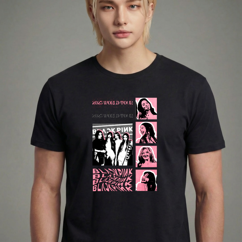 Camiseta camiseta-basica-blackpink-tour-collage - Preta