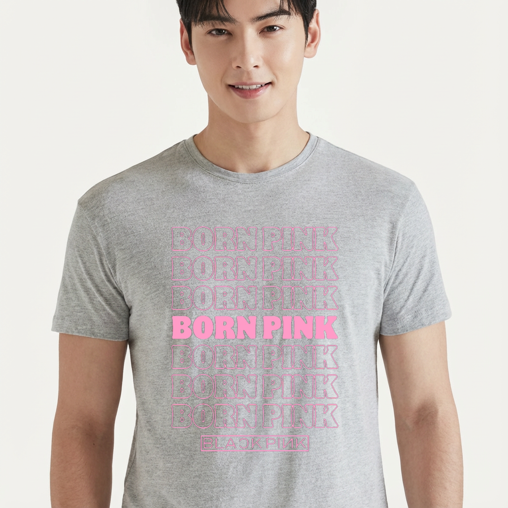 Camiseta camiseta-basica-born-pink-black-pink - Cinza