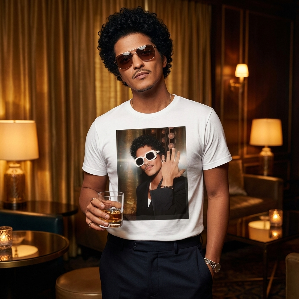 Camiseta Básica Bruno Mars Photo Rich - Branca