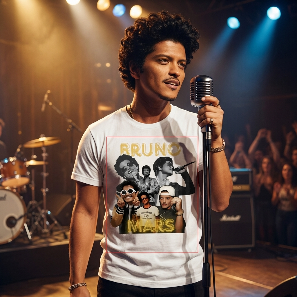 Camiseta Básica Bruno Mars Singer Collab - Branca