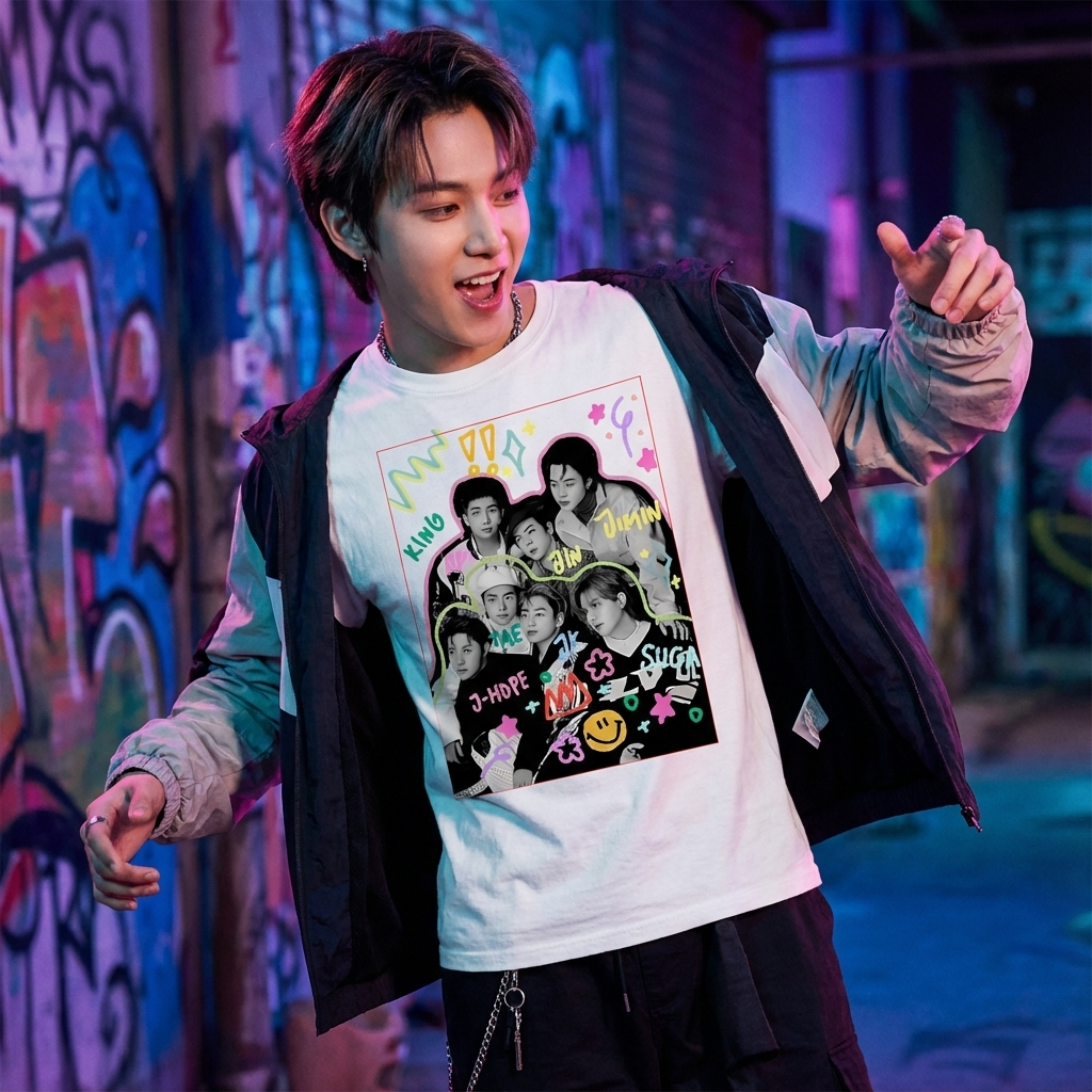 Camiseta Básica BTS Art - Branca