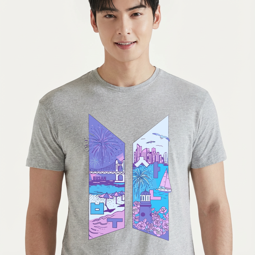Camiseta camiseta-basica-bts-busan - Cinza