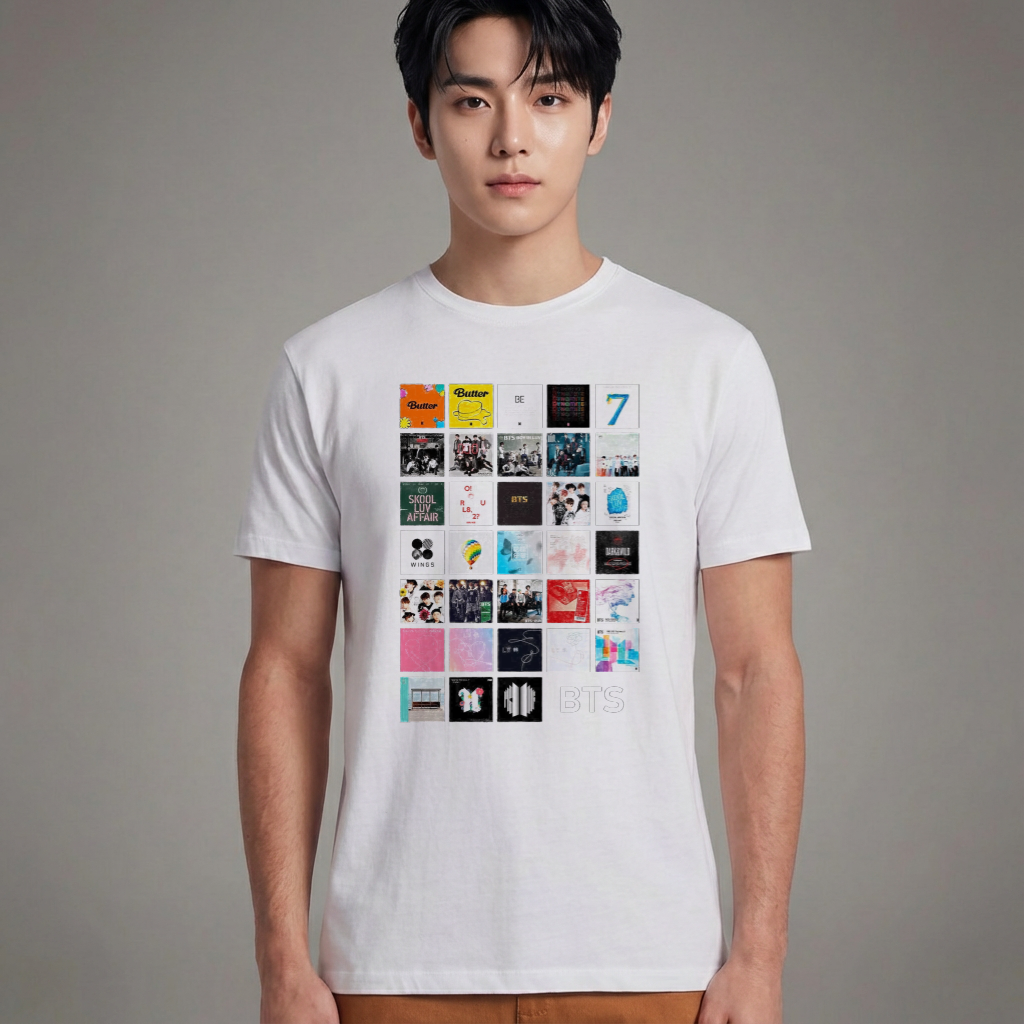 Camiseta Básica BTS Discography - Branca
