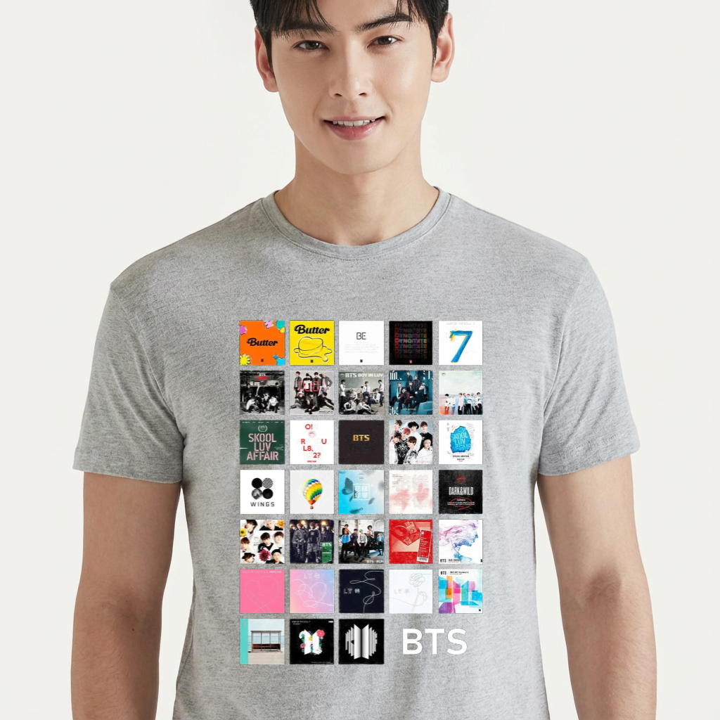 Camiseta camiseta-basica-bts-discography - Cinza