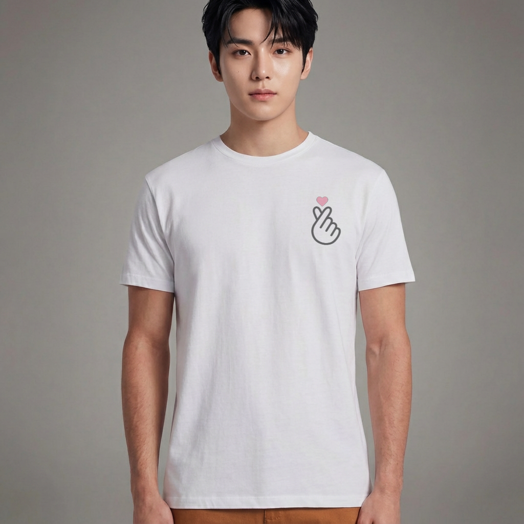 Camiseta Básica BTS Finger Heart - Branca