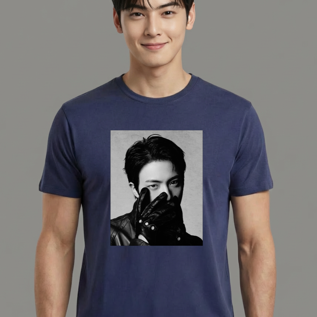 Camiseta camiseta-basica-bts-jin-photo-b-w - Azul
