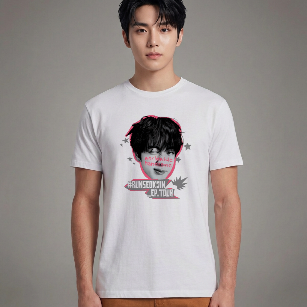 Camiseta Básica BTS Jin #Runseokjin - Branca