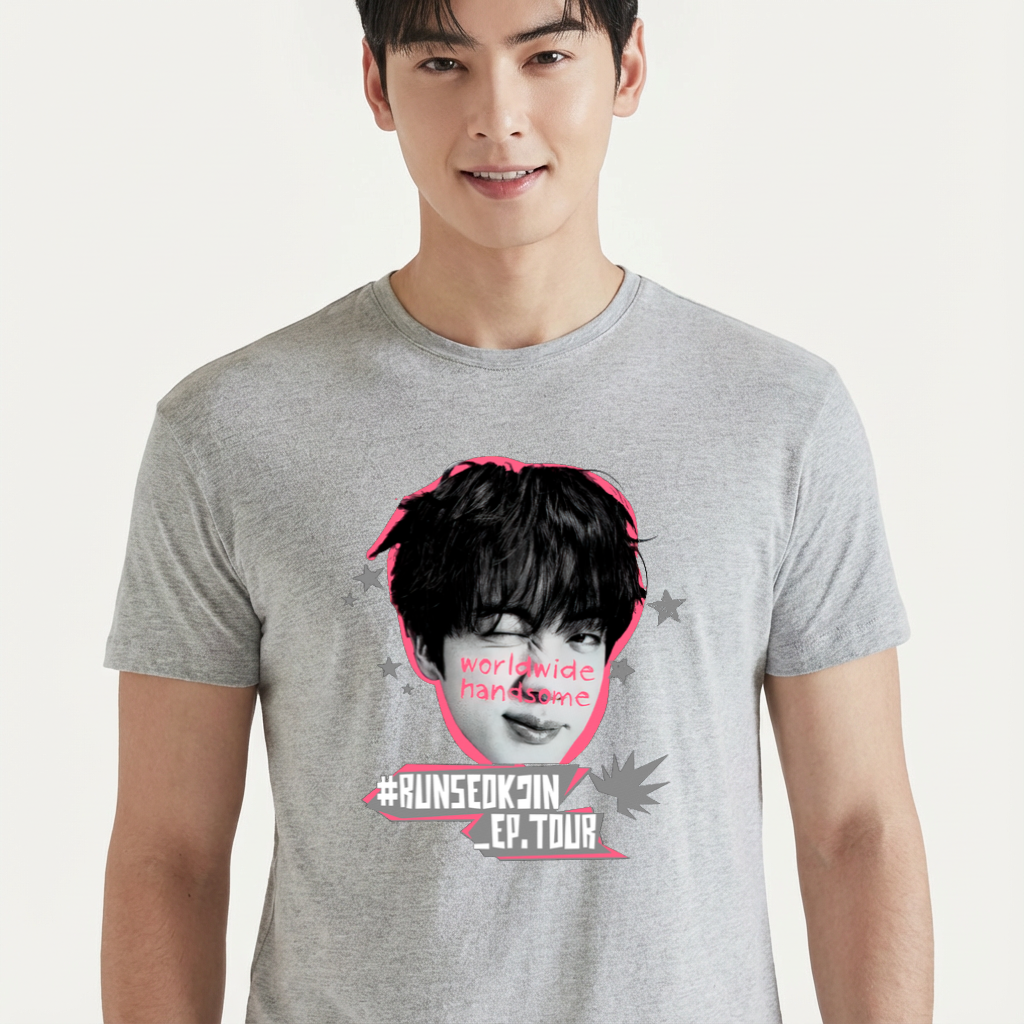 Camiseta BTS Jin #Runseokjin cinza