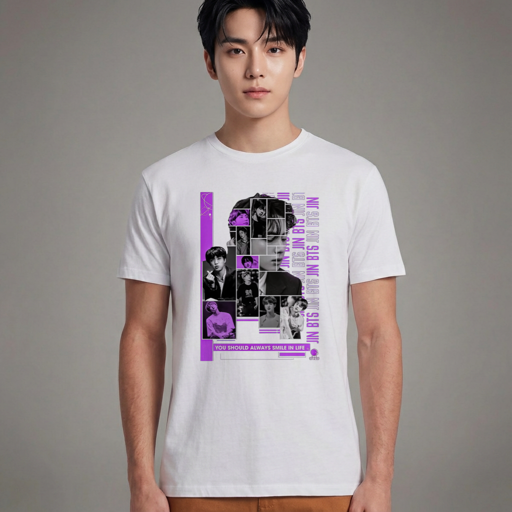 Camiseta Básica BTS Jin Vintage - Branca