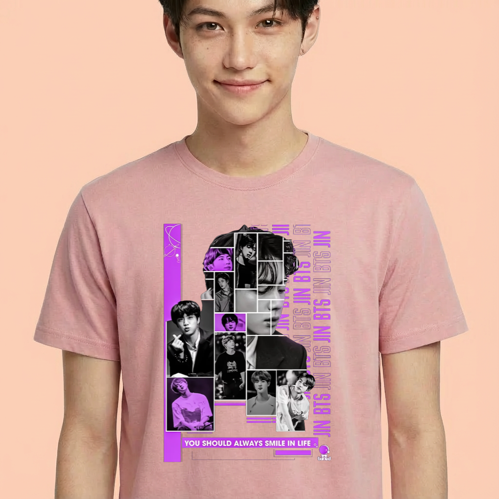 Camiseta camiseta-basica-bts-jin-vintage - Rosa