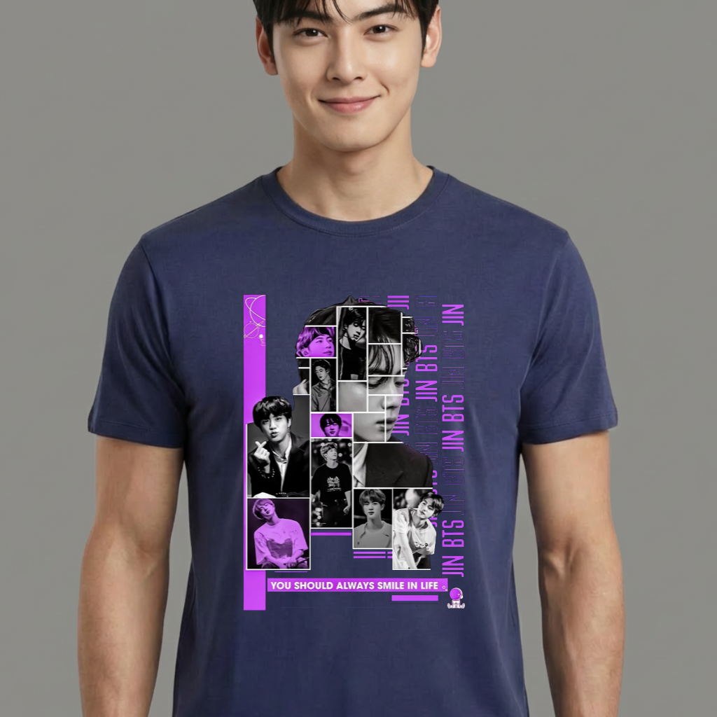 Camiseta camiseta-basica-bts-jin-vintage - Azul
