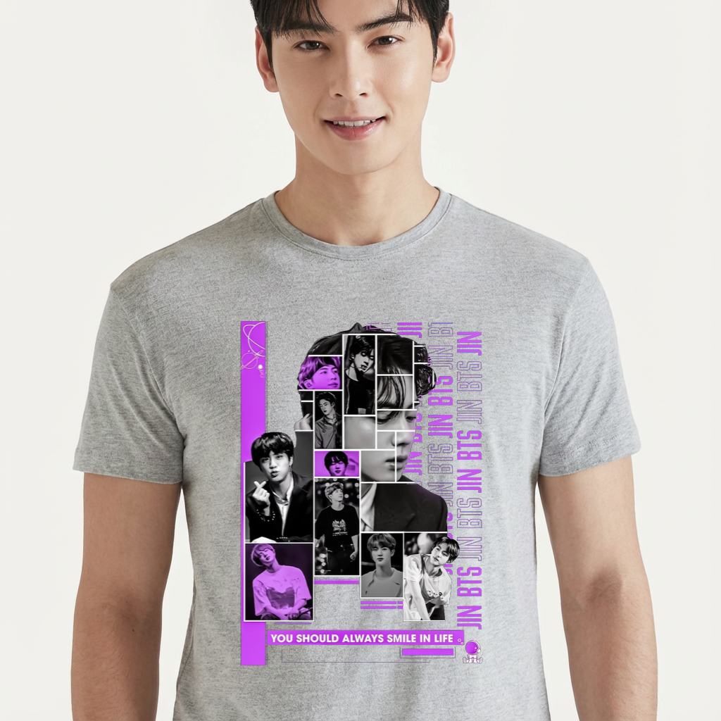 Camiseta camiseta-basica-bts-jin-vintage - Cinza