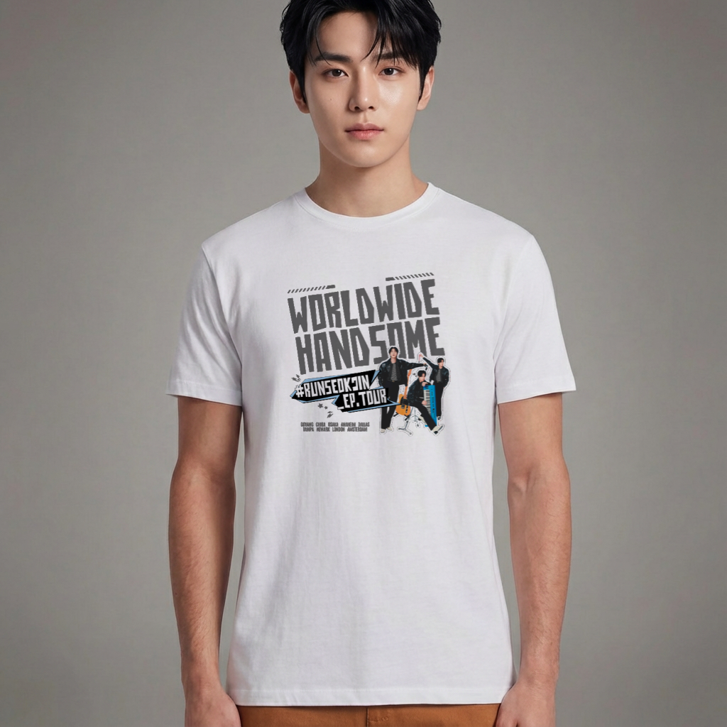 Camiseta Basica BTS Jin Worldwide Handsome - Branca