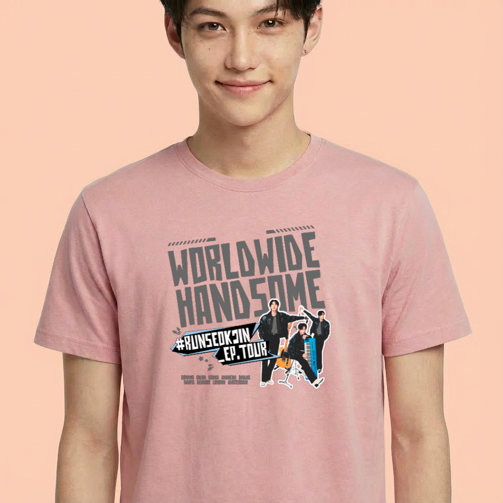 Camiseta camiseta-basica-bts-jin-worldwide-handsome - Rosa