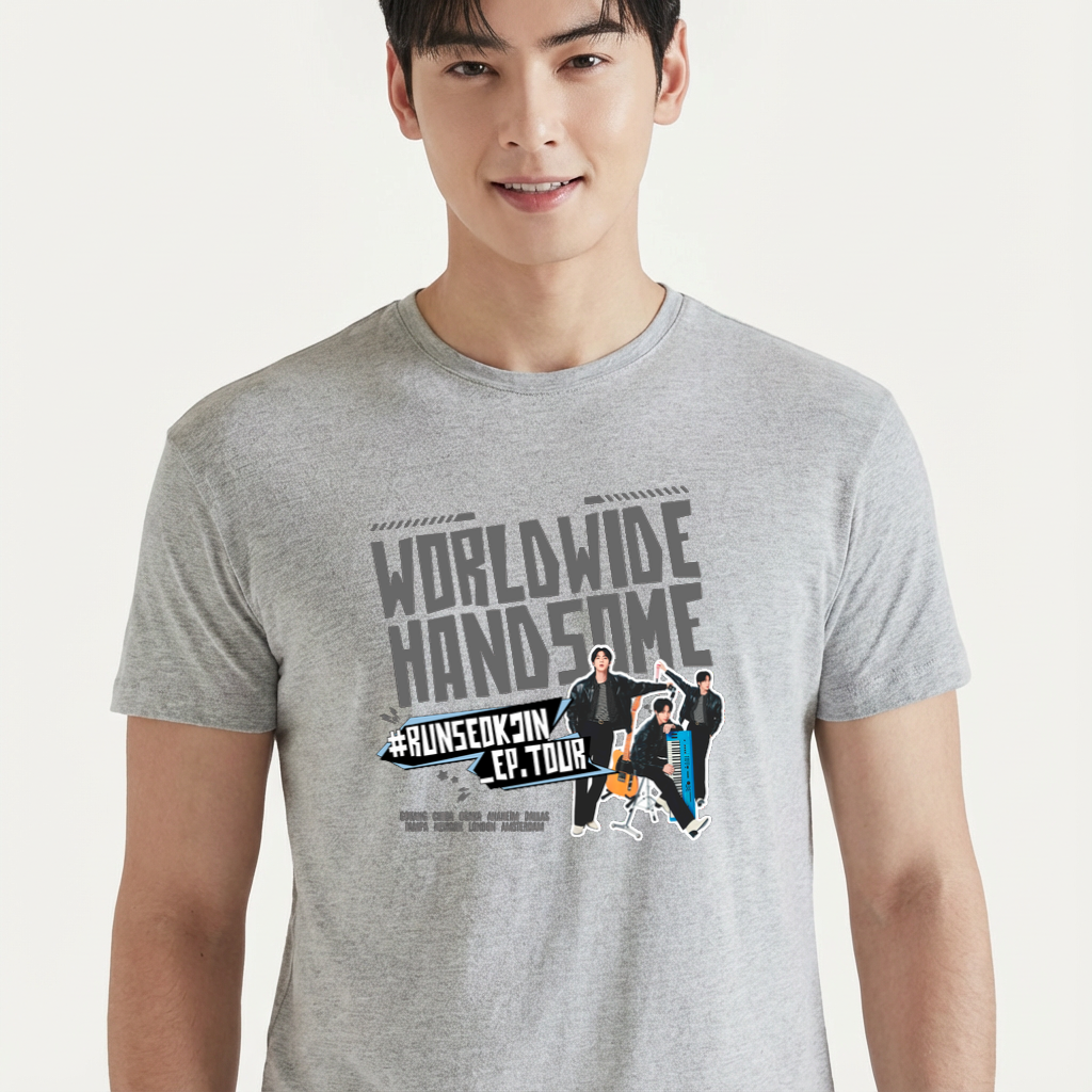 Camiseta camiseta-basica-bts-jin-worldwide-handsome - Cinza