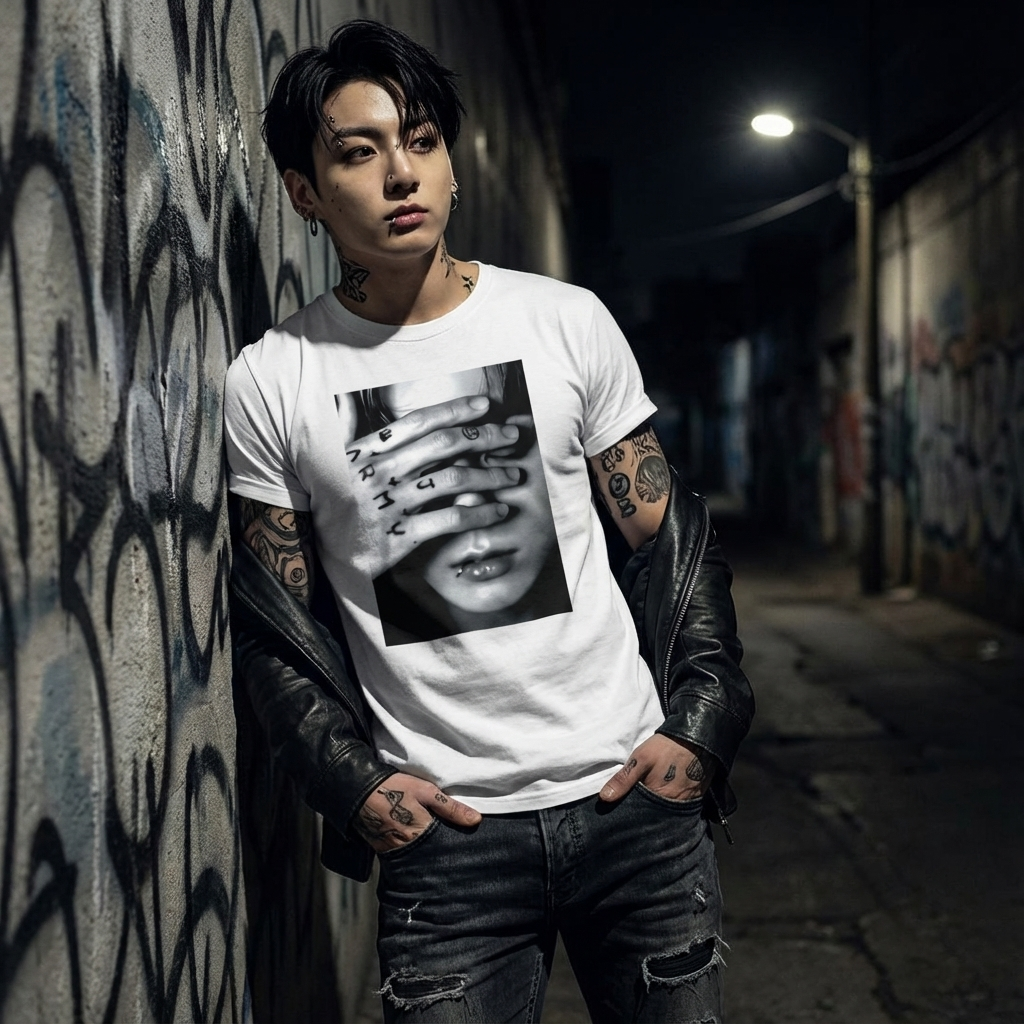 Camiseta Básica BTS Jungkook Covering Eyes - Branca