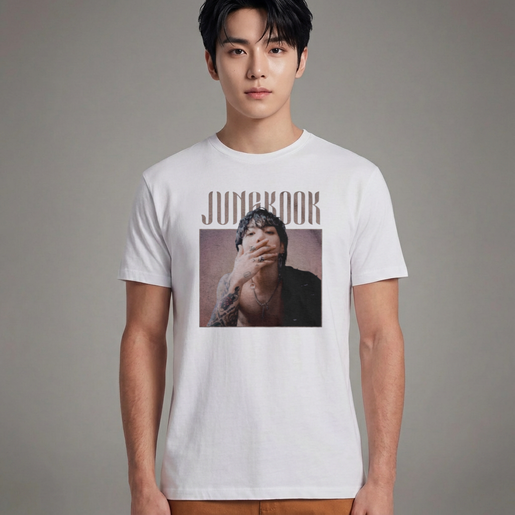 Camiseta Básica BTS Jungkook Graphic Vintage - Branca
