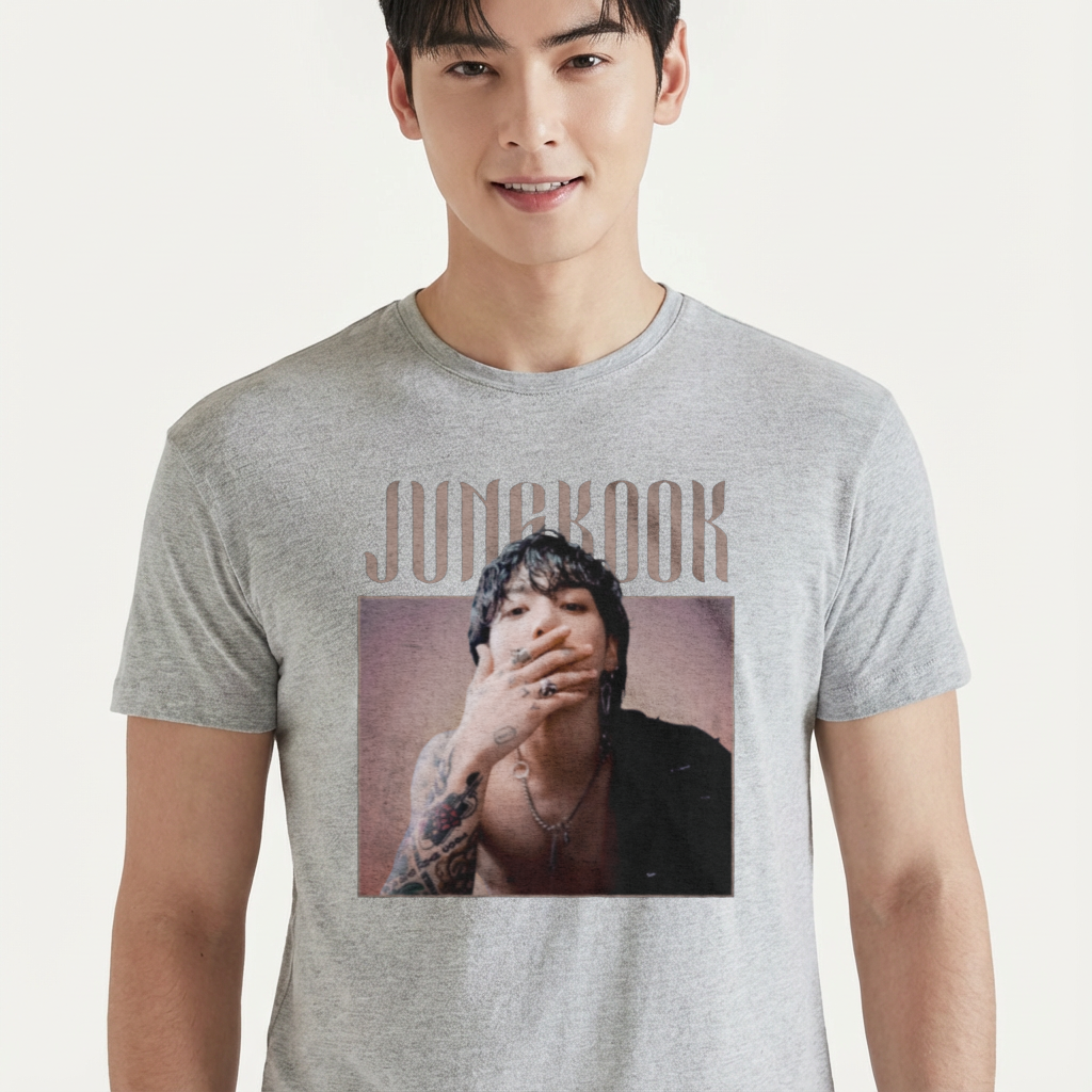 Camiseta camiseta-basica-bts-jungkook-graphic-vintage - Cinza