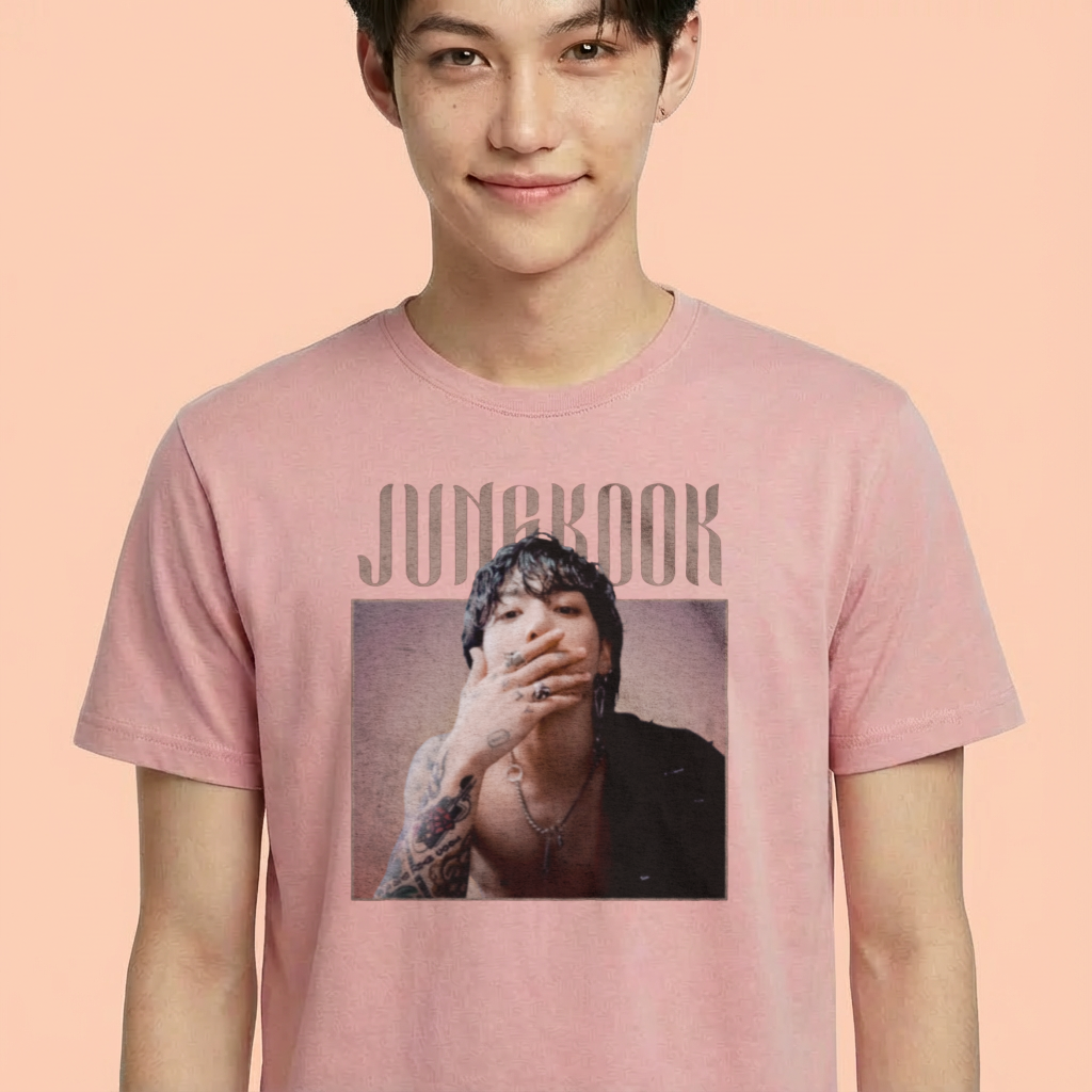 Camiseta camiseta-basica-bts-jungkook-graphic-vintage - Rosa