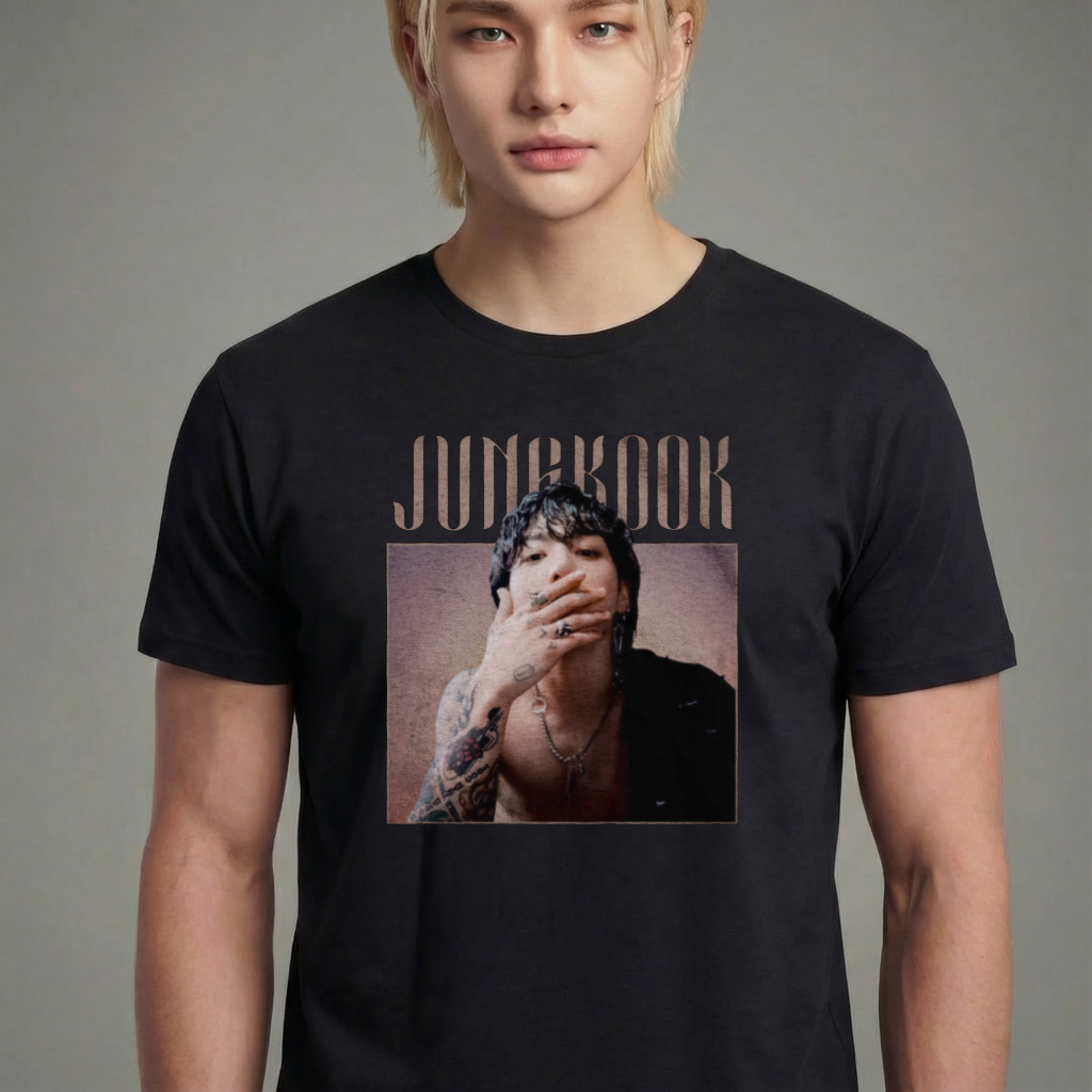 Camiseta camiseta-basica-bts-jungkook-graphic-vintage - Preta