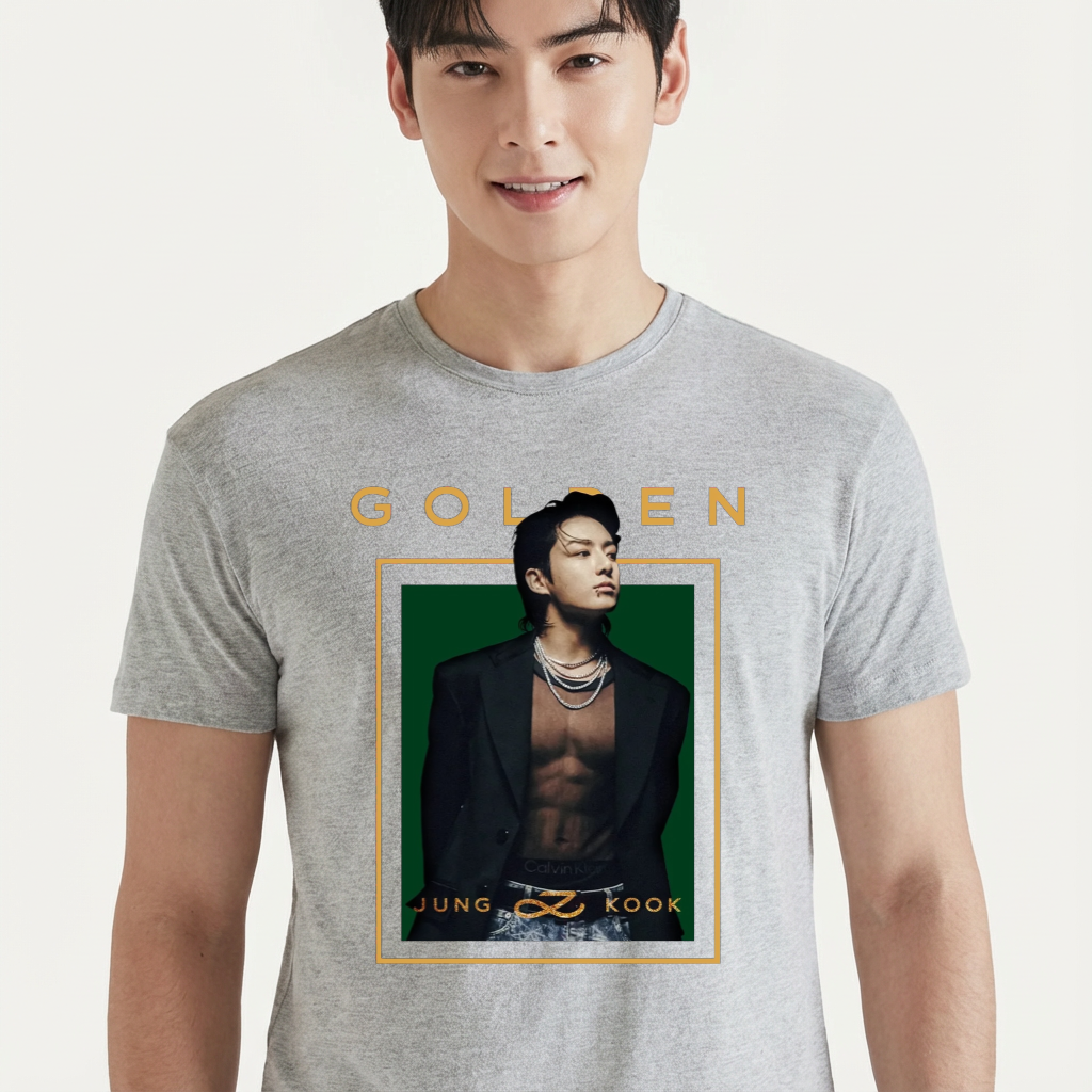 Camiseta BTS Jungkook Kpop Merch cinza