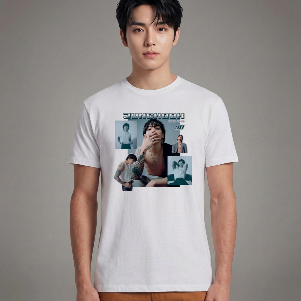 Camiseta Básica BTS Jungkook Style Graphic - Branca