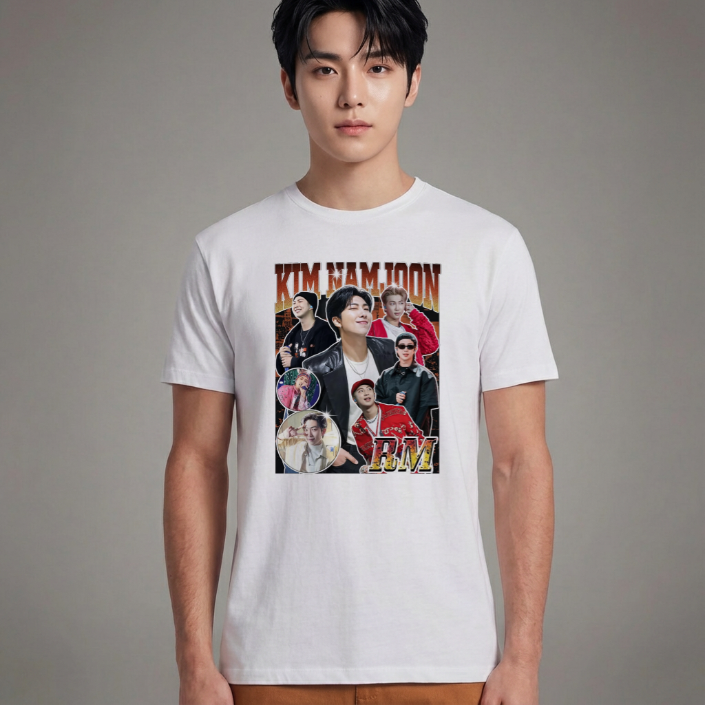 Camiseta Básica BTS Kim Namjoon Graphic - Branca