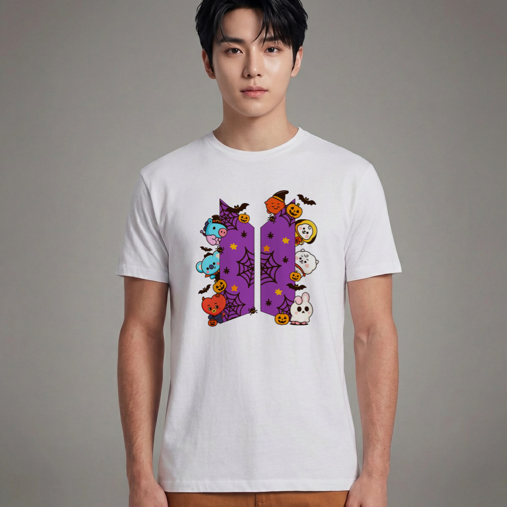 Camiseta Básica BTS Logo Halloween - Branca