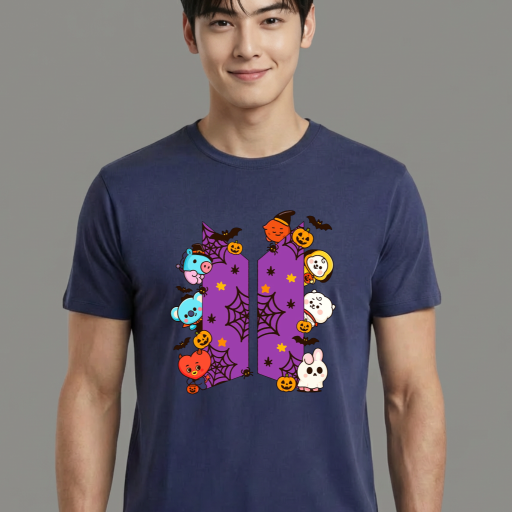 Camiseta camiseta-basica-bts-logo-halloween - Azul