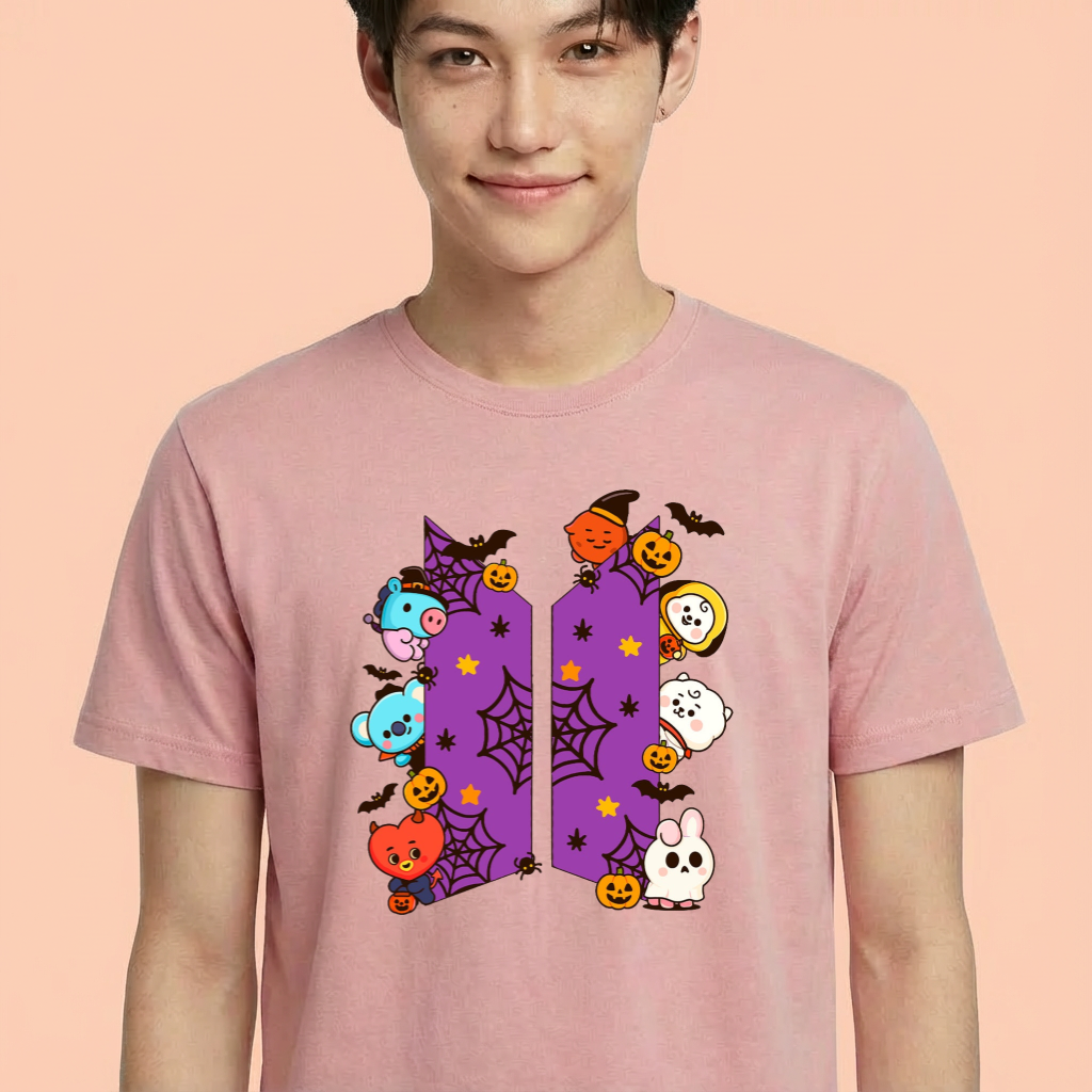 Camiseta BTS Logo Halloween rosa