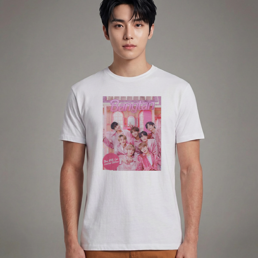 Camiseta Básica BTS Pink Boys - Branca