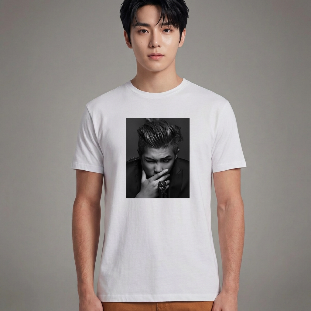 Camiseta Básica BTS RM Photo P&b - Branca