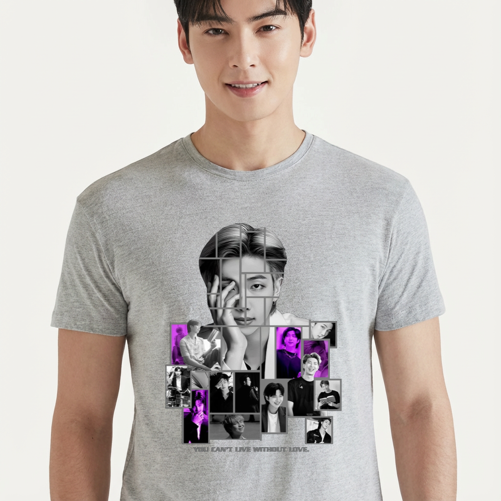 Camiseta camiseta-basica-bts-rm-y-c-l-w-l - Cinza