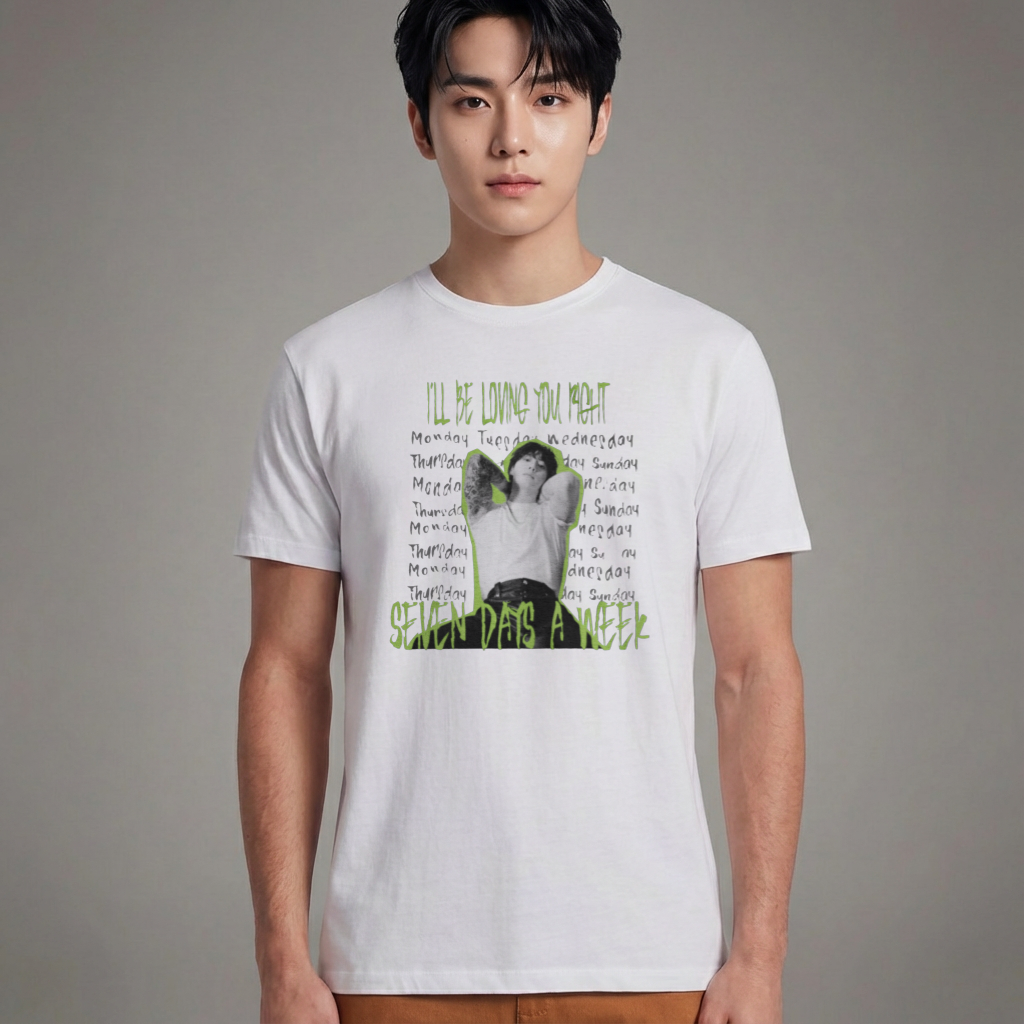 Camiseta Básica BTS Seven Days A Week Letter - Branca