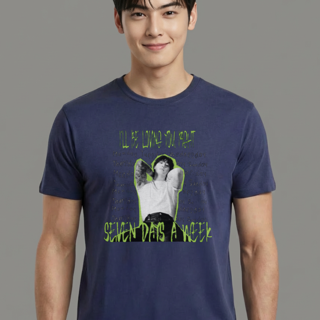 Camiseta camiseta-basica-bts-seven-days-a-week-letter - Azul