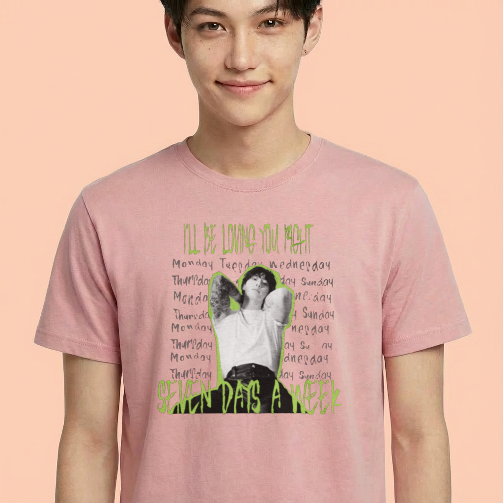 Camiseta camiseta-basica-bts-seven-days-a-week-letter - Rosa