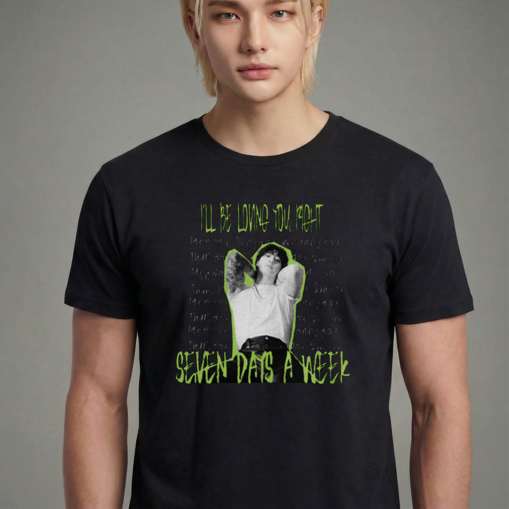 Camiseta camiseta-basica-bts-seven-days-a-week-letter - Preta