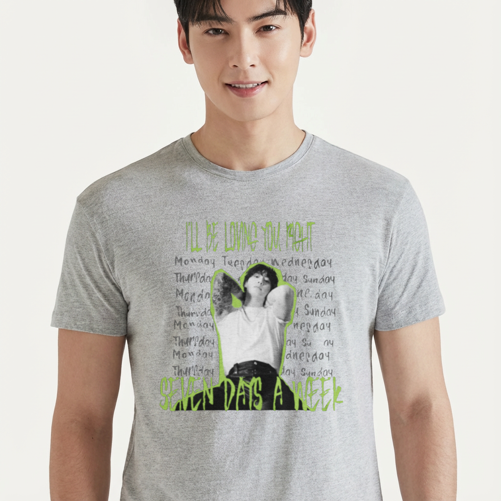 Camiseta BTS Seven Days A Week Letter cinza