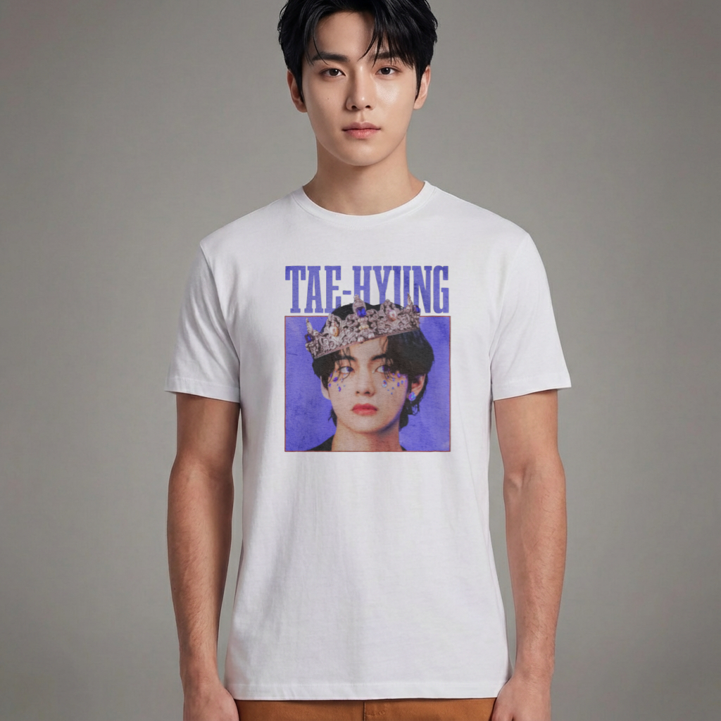 Camiseta Básica BTS Tae-Hyung Graphic Vintage - Branca