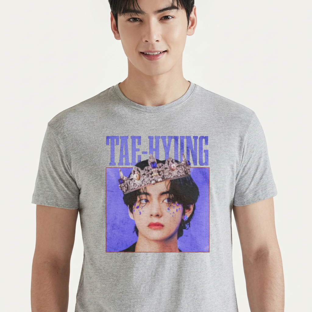 Camiseta BTS Tae-Hyung Graphic Vintage cinza