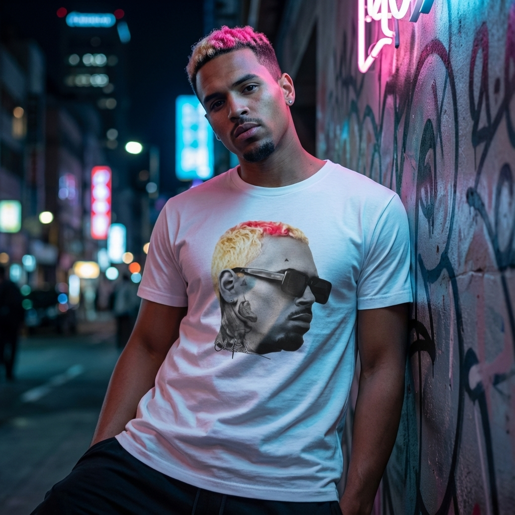 Camiseta Básica Chris Brown Color Hair - Branca